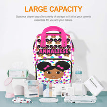 Load image into Gallery viewer, Afro Puffs and Pink Bows Affirmations (PICK SKIN TONE) Diaper Bag
