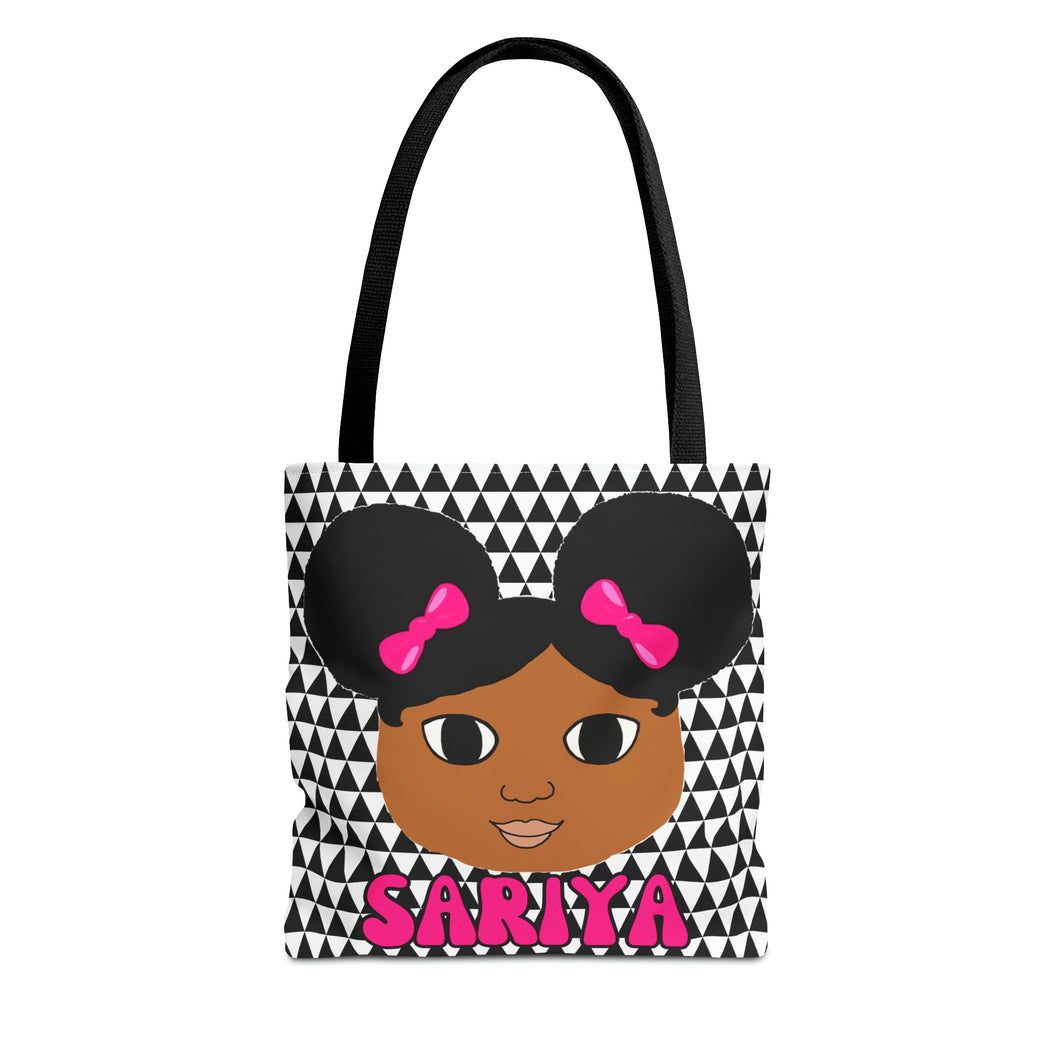 Cocoa Cutie Afro Puffs and Pink Bows Tote Bag (PICK SKIN TONE)