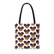 Load image into Gallery viewer, Cocoa Cutie Afro Puffs and Pink Bows Tote Bag (PICK SKIN TONE)
