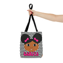 Load image into Gallery viewer, Cocoa Cutie Afro Puffs and Pink Bows Tote Bag (PICK SKIN TONE)
