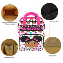 Load image into Gallery viewer, Afro Puffs and Pink Bows Affirmations (PICK SKIN TONE) Diaper Bag
