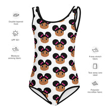 Load image into Gallery viewer, Afro Puffs and Pink Bows Cocoa Cutie Kids Swimsuit(2T-7-PICK SKIN TONE
