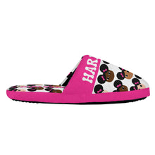 Load image into Gallery viewer, NEW! Cocoa Cutie Afro Puffs Pink Bows Kids Micro Suede Bedroom House Slippers
